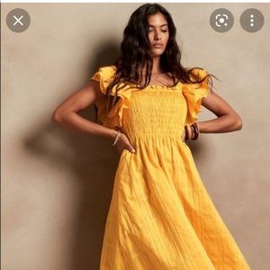 Banana Republic | going bananas midi smocked yellow ruffle dress